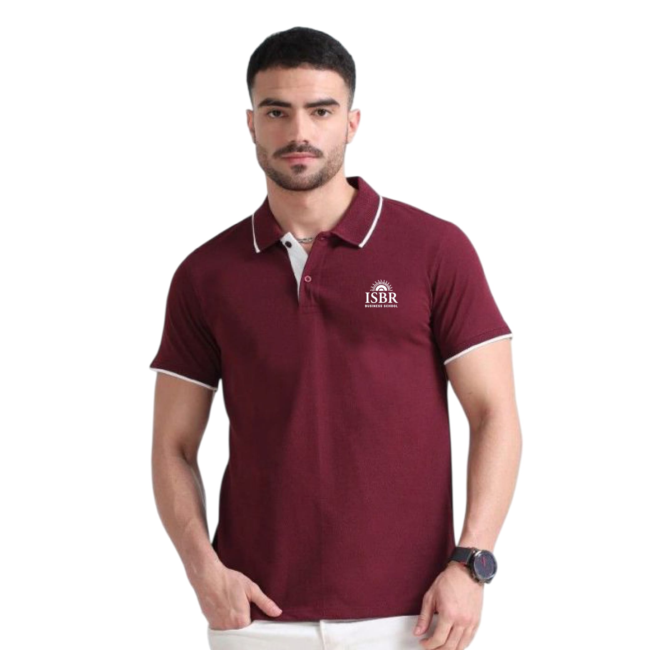 Greys&Blues EcoBlend Polo Tshirt- Maroon with White Tipping